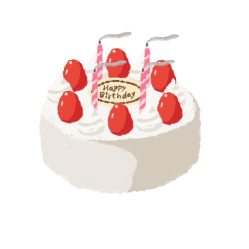 バースデーケーキ(吹き消した蝋燭付き)のイラスト