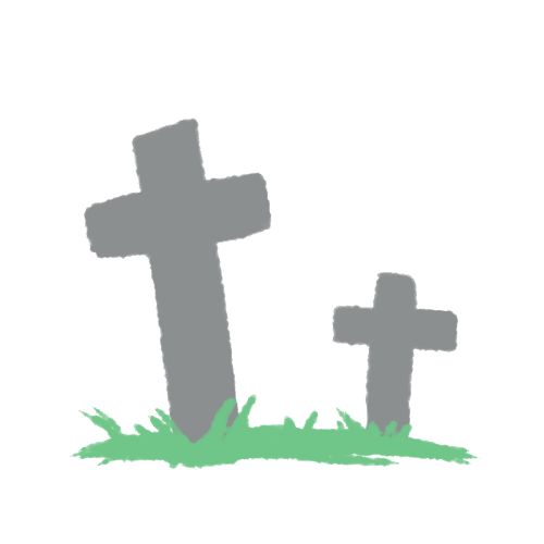 草地の十字架のお墓のイラスト